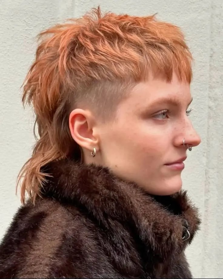 Pinkish Orange Curly Wolf Cut Undercut Pinkish Orange Curly Wolf Cut Undercut