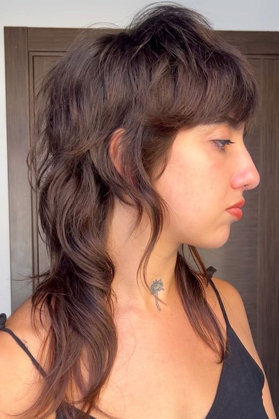 Dark Brown Shoulder Wolf Cut With Shaggy Bangs Dark Brown Shoulder Wolf Cut With Shaggy Bangs
