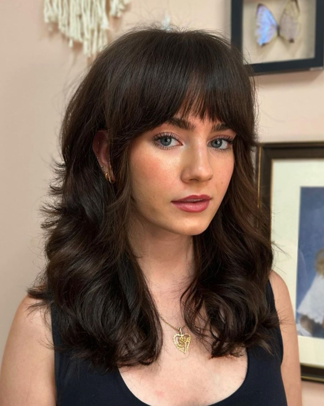 Shoulder Length Dark Brown Wolf Cut No Bangs Shoulder Length Dark Brown Wolf Cut No Bangs