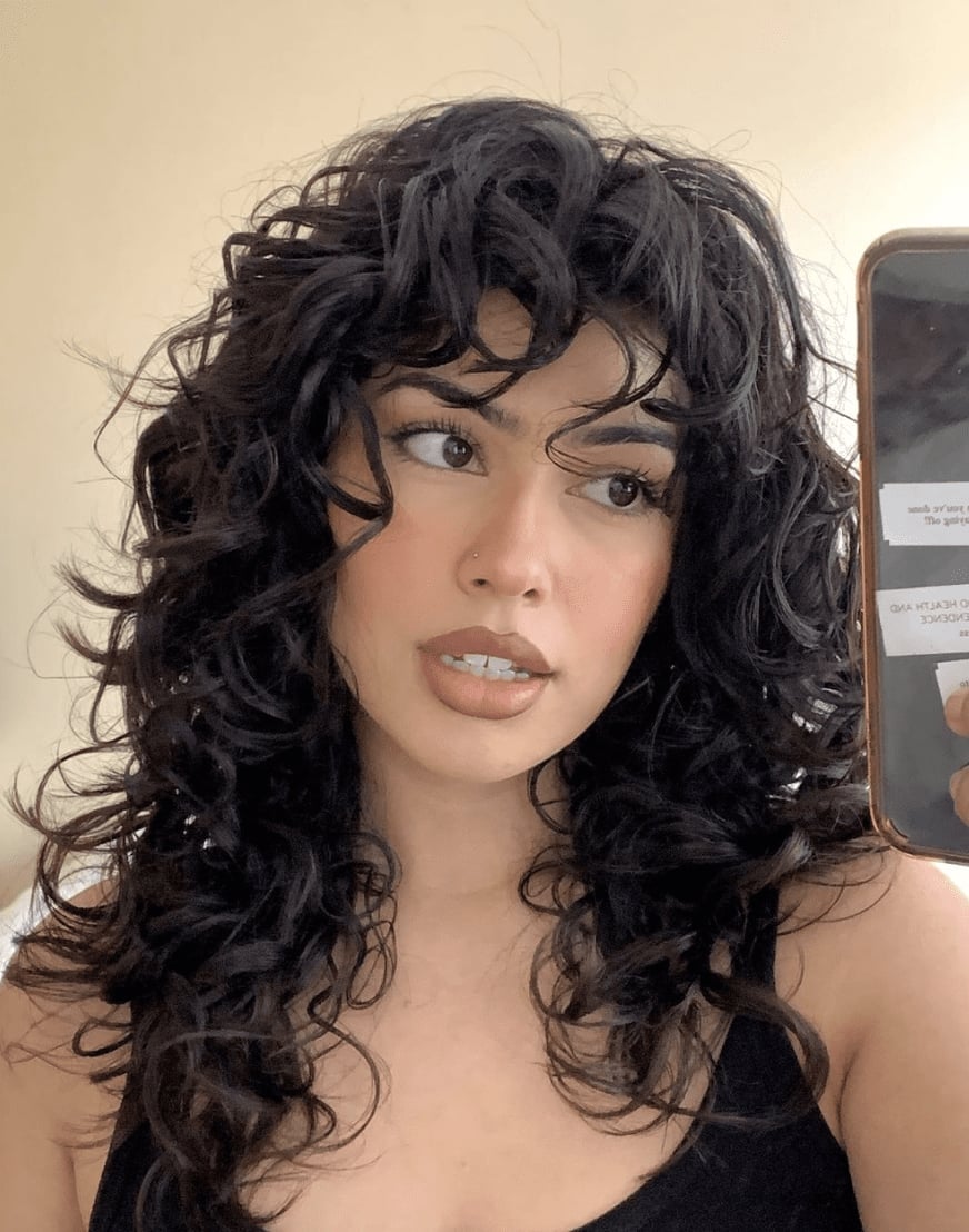 Dark Brown Collarbone Wolf Cut Loose Curls — Wolf Cut Curly Hair