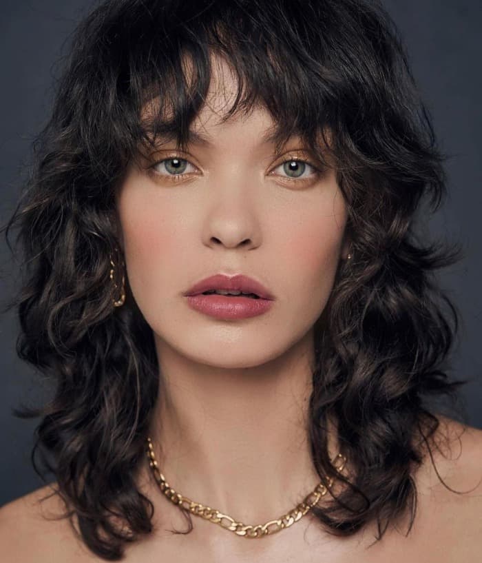 Shaggy Bangs On Dark Brown Wavy Wolf Cut — Wolf Cut Curly Hair