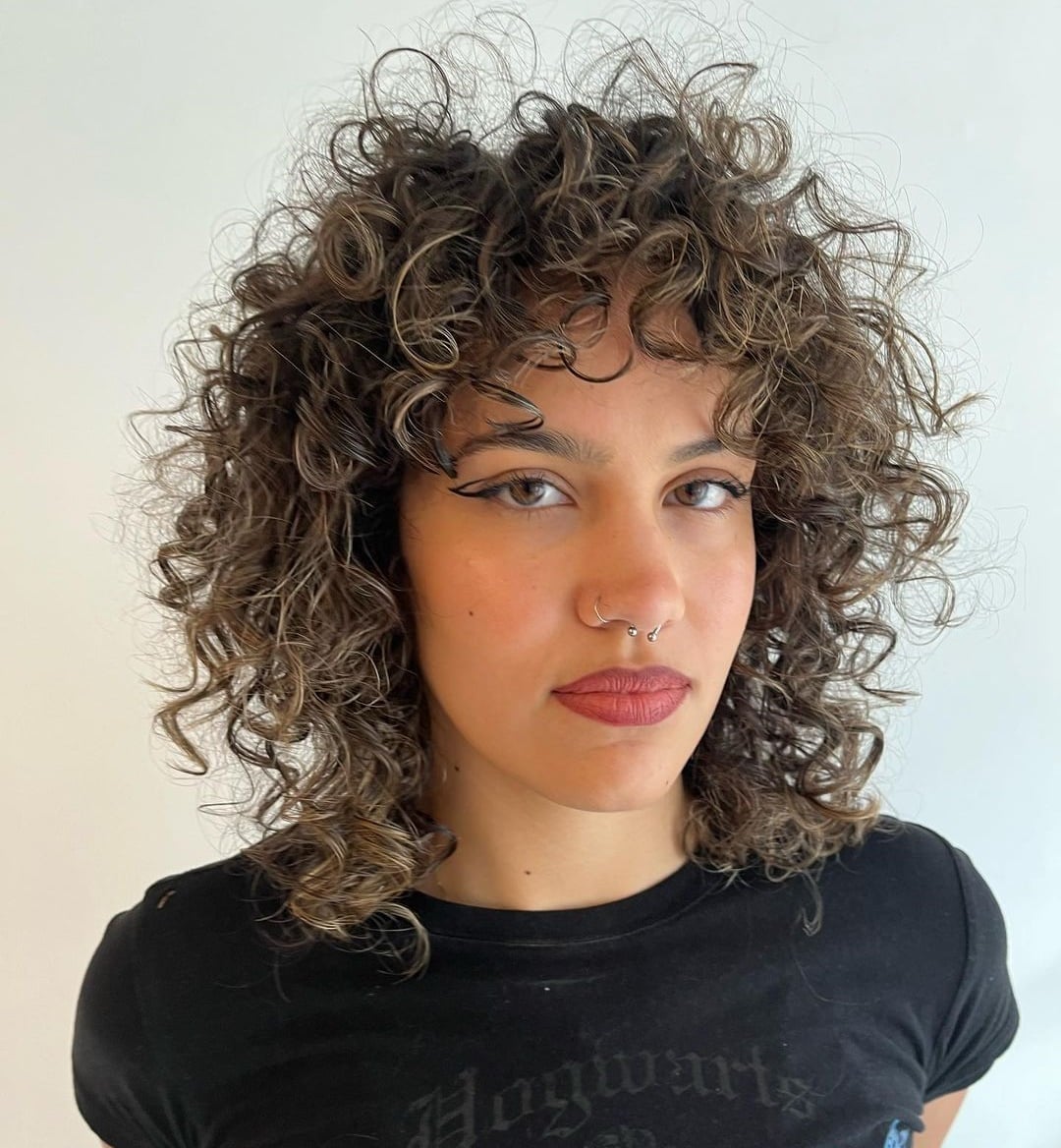 Shoulder Length Wolf Cut Blonde Highlights — Wolf Cut Curly Hair
