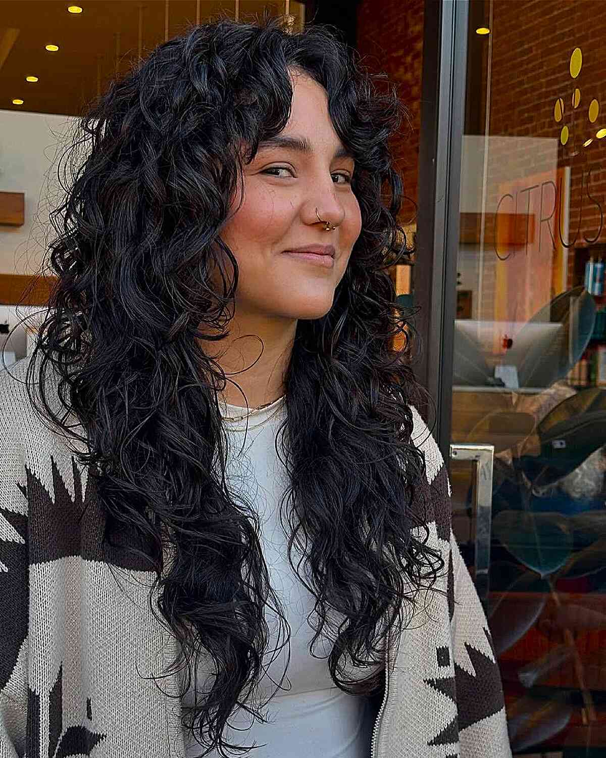 Collarbone Wolf Cut Voluminous Curls Side Part — Wolf Cut Curly Hair