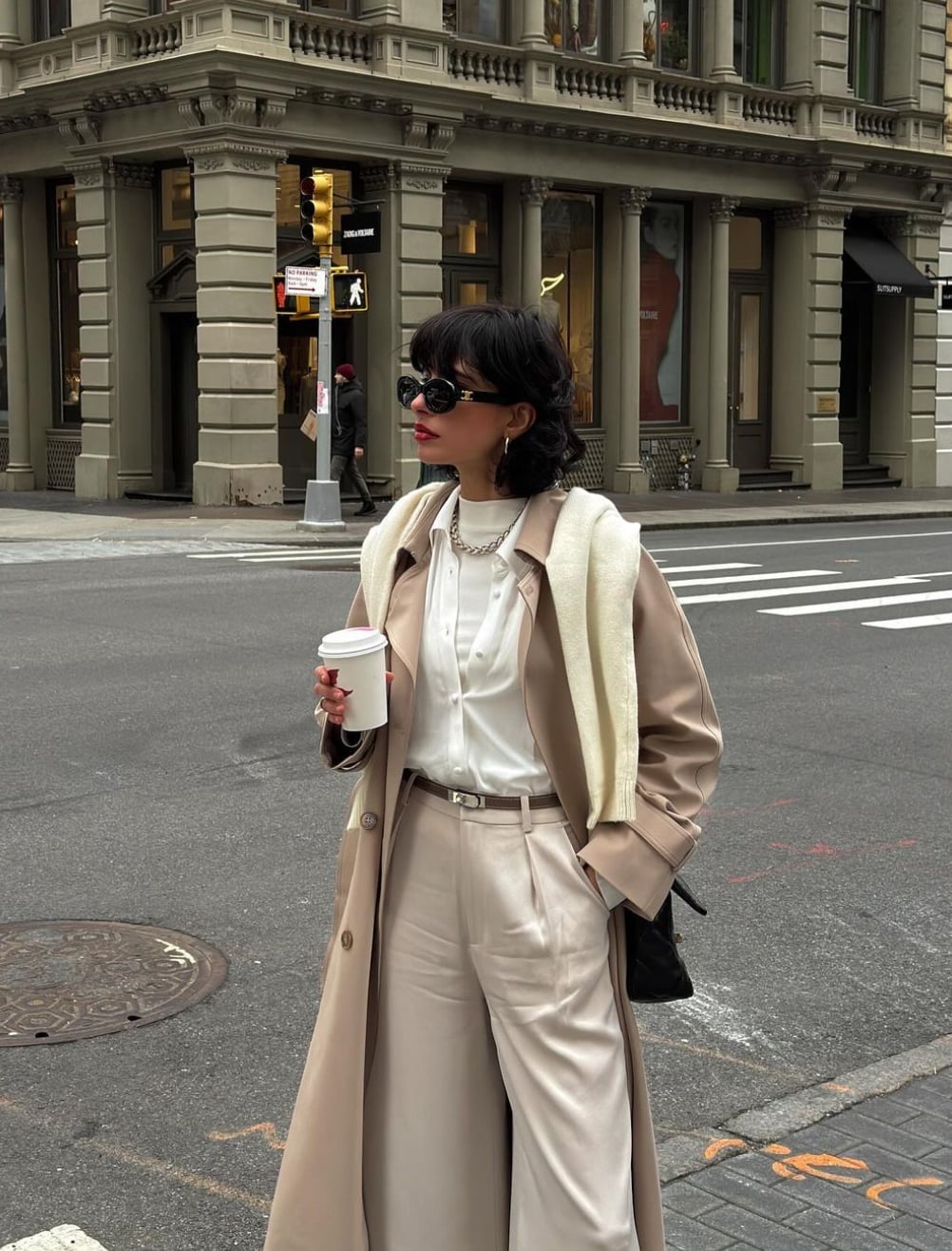 Classic Beige Trench Coat Elevates Neutral Workwear — Work Outfits