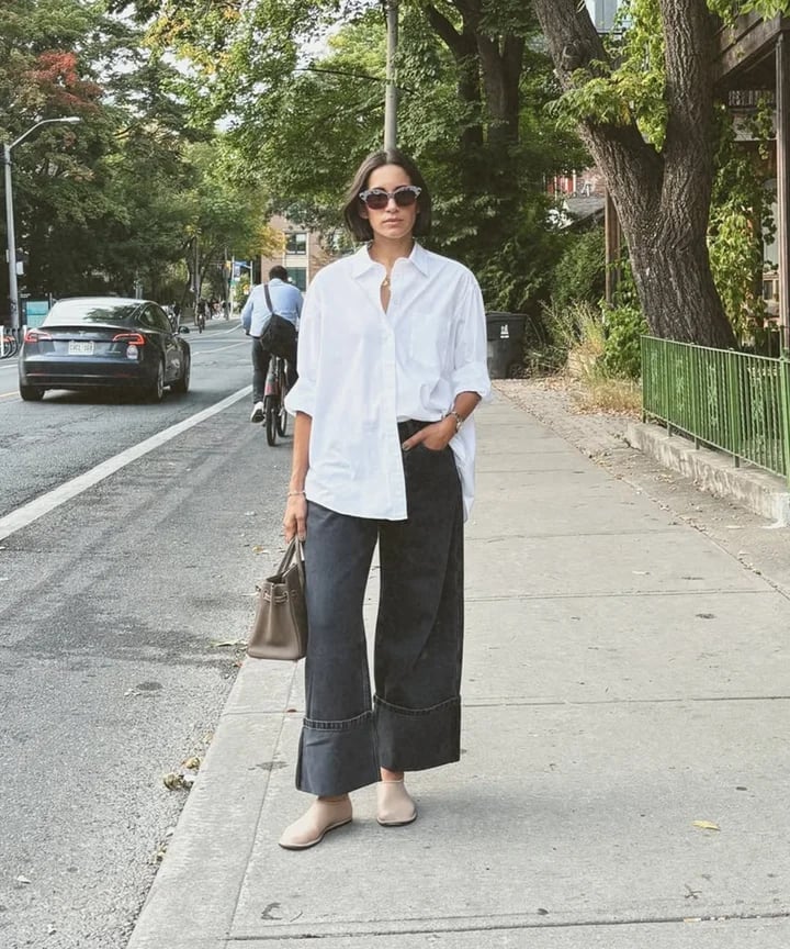 Oversized White Shirt and Charcoal Gray Trousers for Effortless Chic — Work Outfits