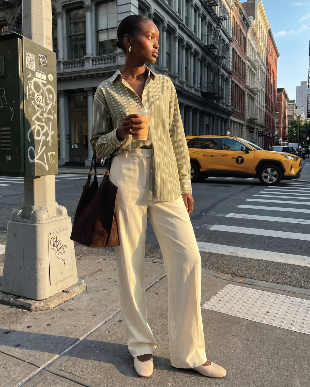 Striped Button-Down and Cream Trousers for Relaxed Professionalism — Work Outfits