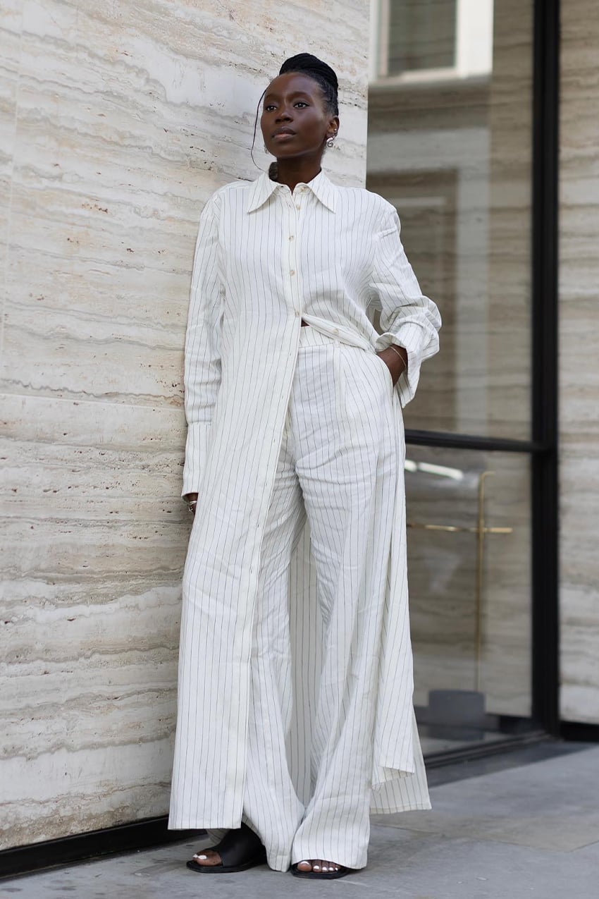 Striped Oversized Shirt Maximizes Relaxed Workwear — Work Outfits