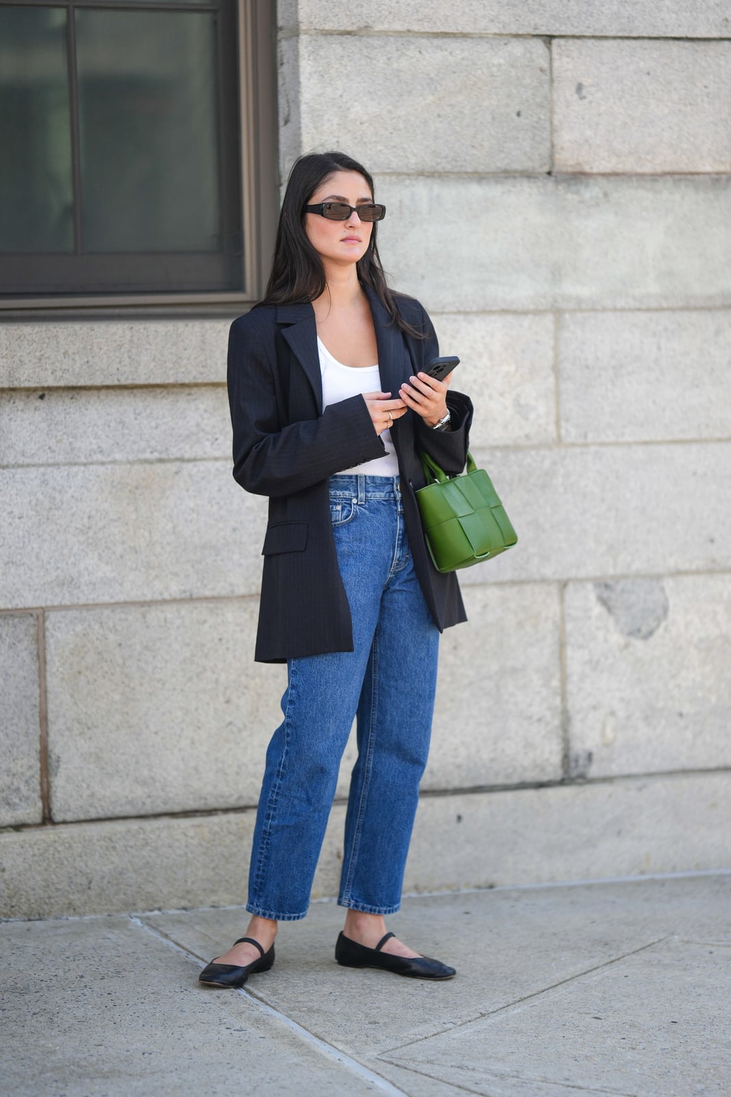 Pinstripe Blazer and Jeans for Smart Casual Work — Work Outfits