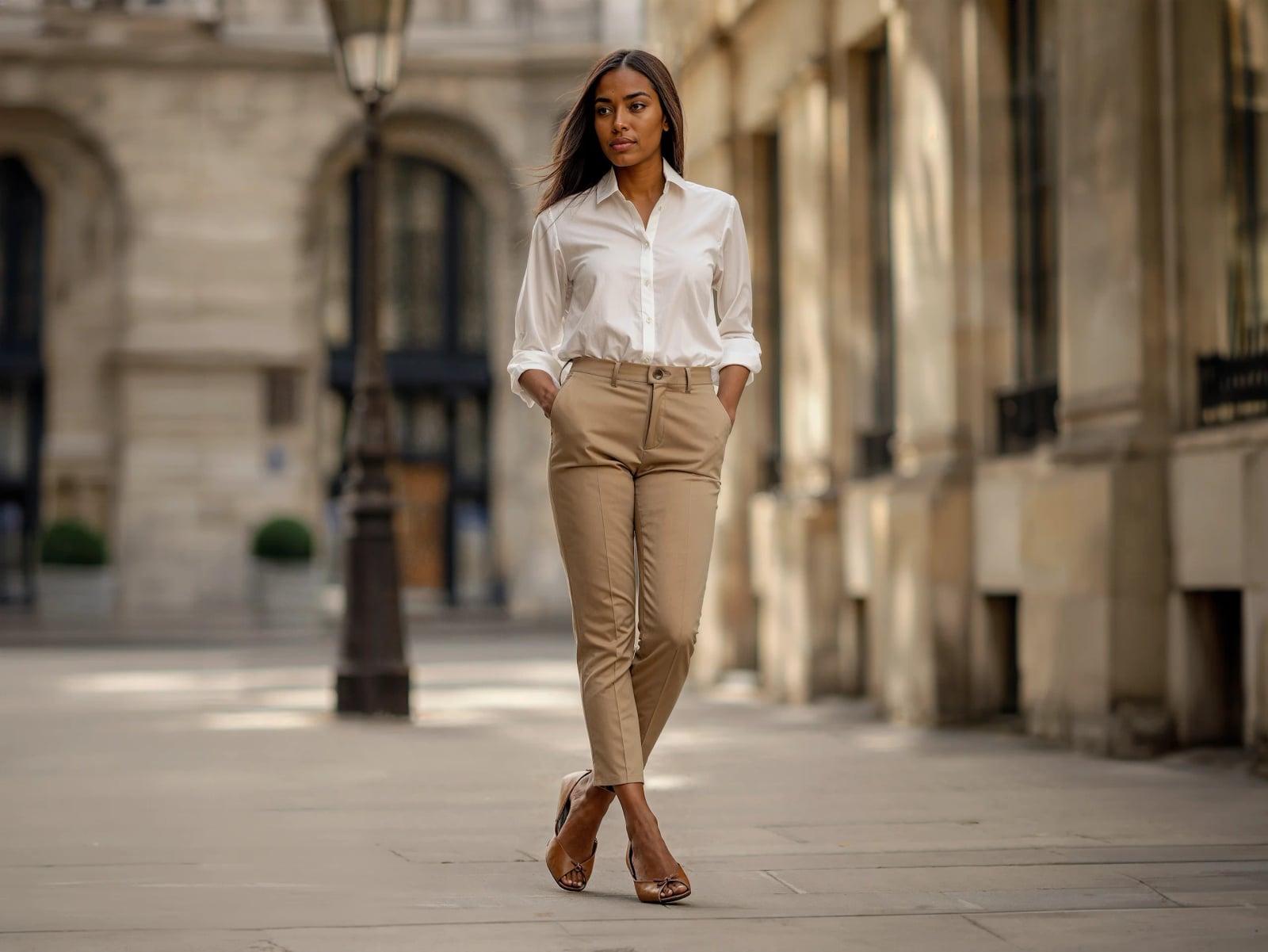 Classic White Shirt and Beige Trousers for Polished Business Casual — Work Outfits