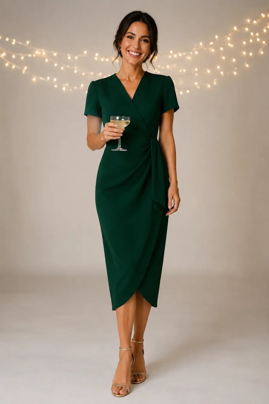 Emerald Green Wrap Dress with Tulip Hem — Work Party Outfits