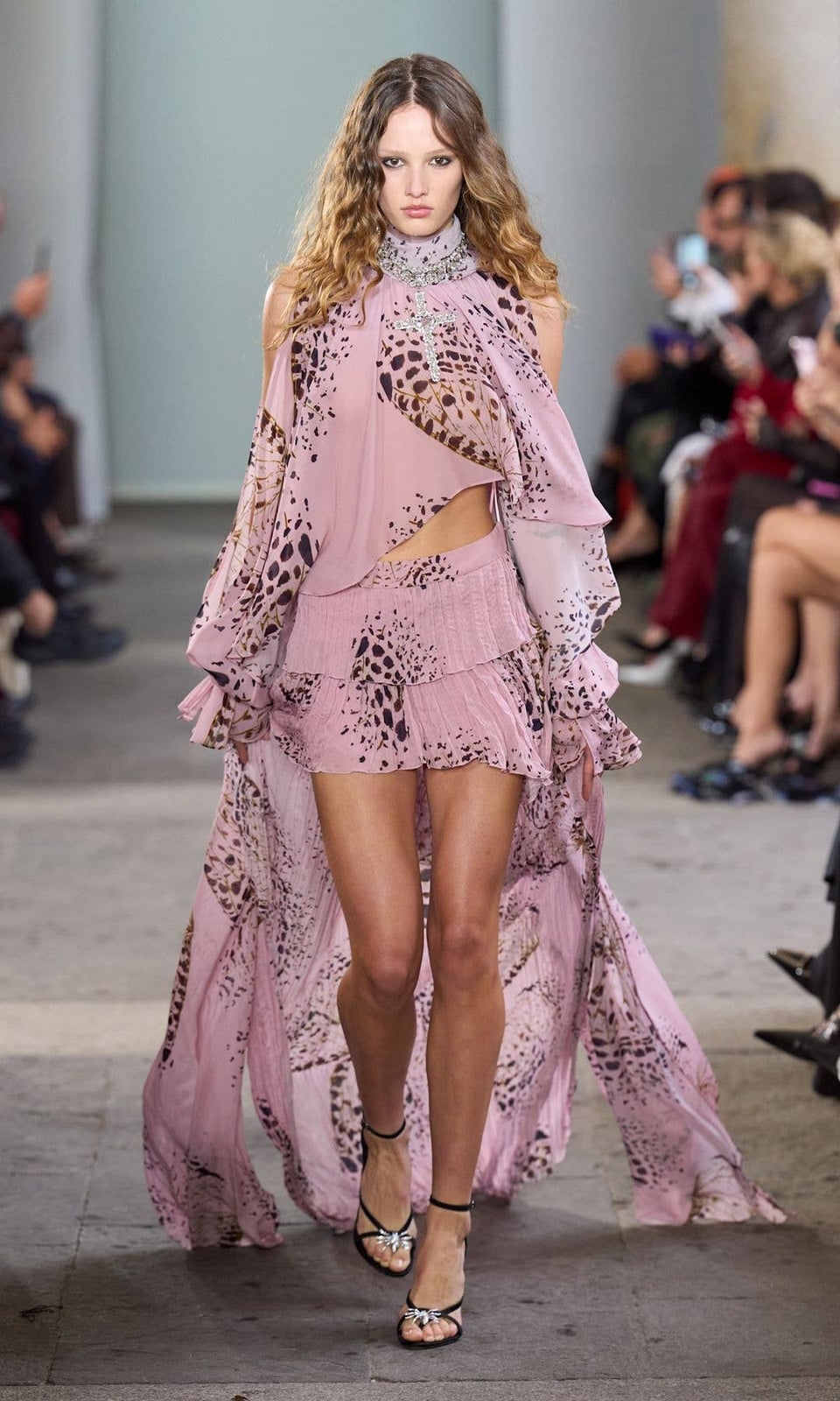 Butterfly Print Chiffon Dress with Ruffled Overlay — Y2K Outfits 2000s
