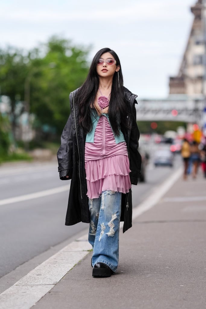 Layered Corset Top and Ruffled Dress with Jeans — Y2K Outfits