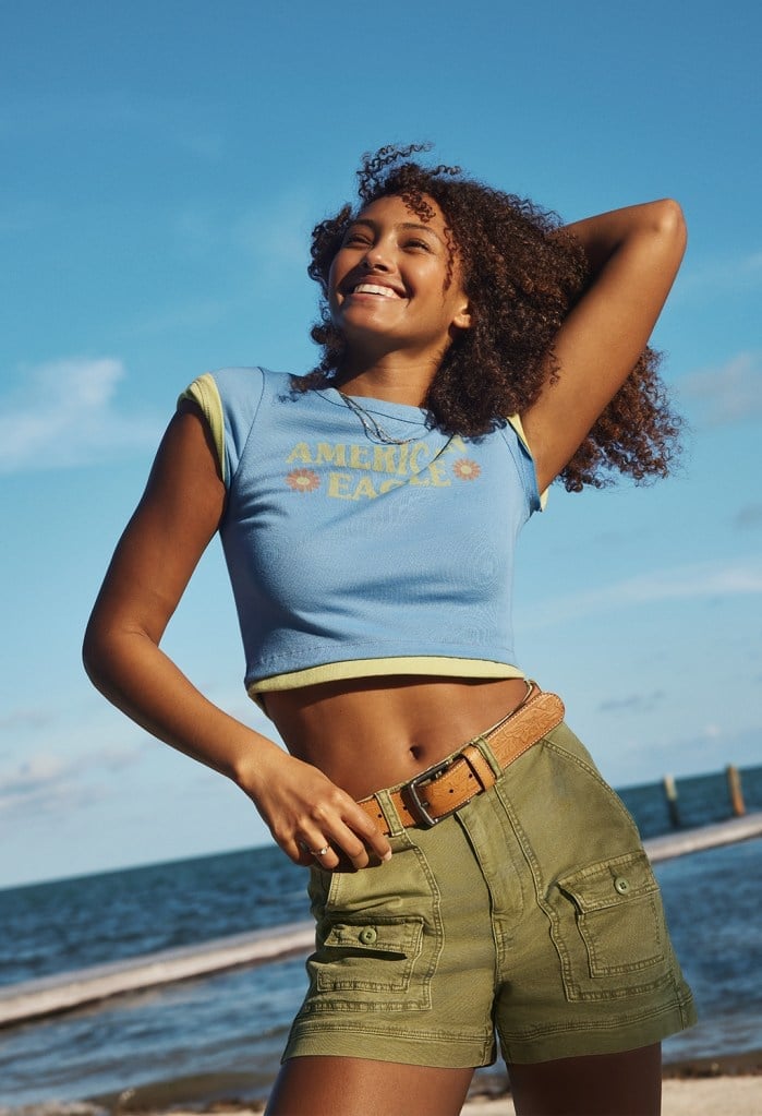 Cropped Baby Tee with Cargo Shorts for Beach Day — Y2K Outfits