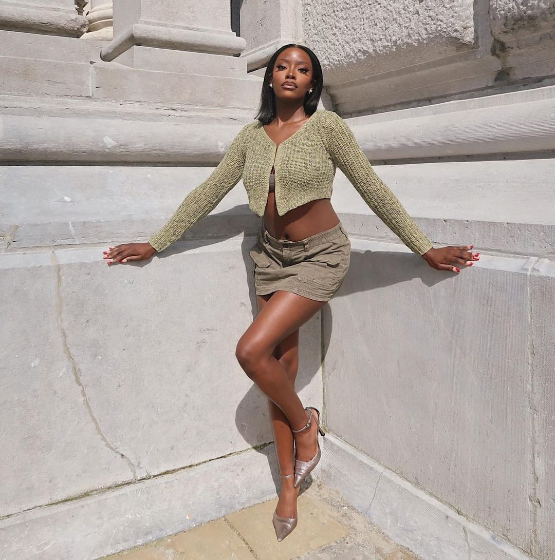 Cargo Mini Skirt with Cropped Cardigan Set — Y2K Outfits
