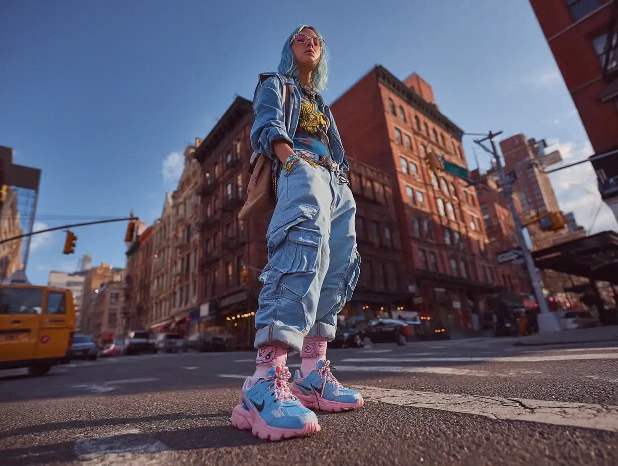 Denim Jacket and Graphic Tee with Baggy Cargo Pants — Y2K Outfits