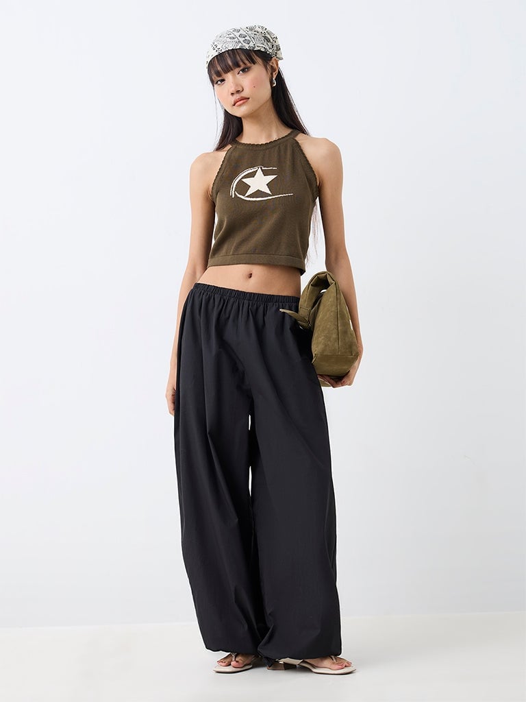 Star Graphic Halter Top with Baggy Pants — Y2K Outfits