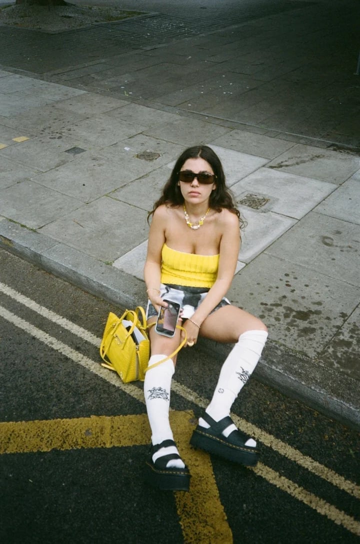 Yellow Knit Tube Top and Plaid Mini Skirt with Platform Sandals Yellow Knit Tube Top and Plaid Mini Skirt with Platform Sandals — Y2K Party Outfit