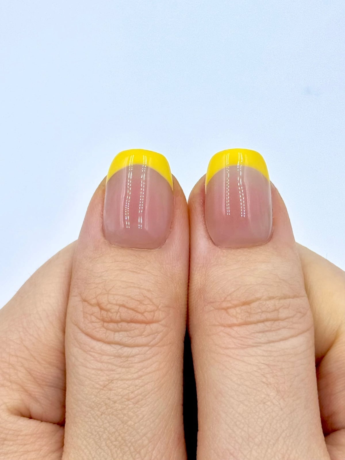 Short Square Sheer Nude Bright Yellow French Tips — Yellow Nails