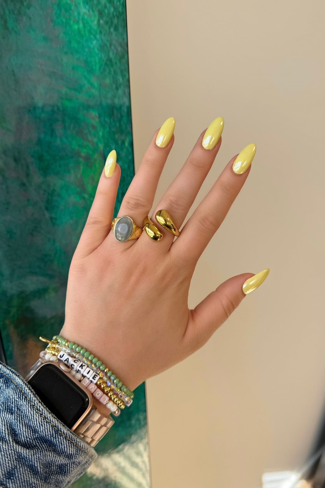 Medium Almond Milky Pale Yellow Glossy Nails — Yellow Nails