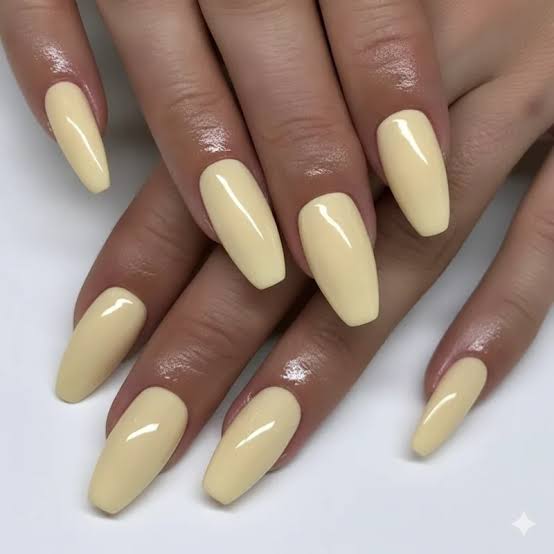 Medium Soft Square Light Yellow Glossy Nails — Yellow Nails