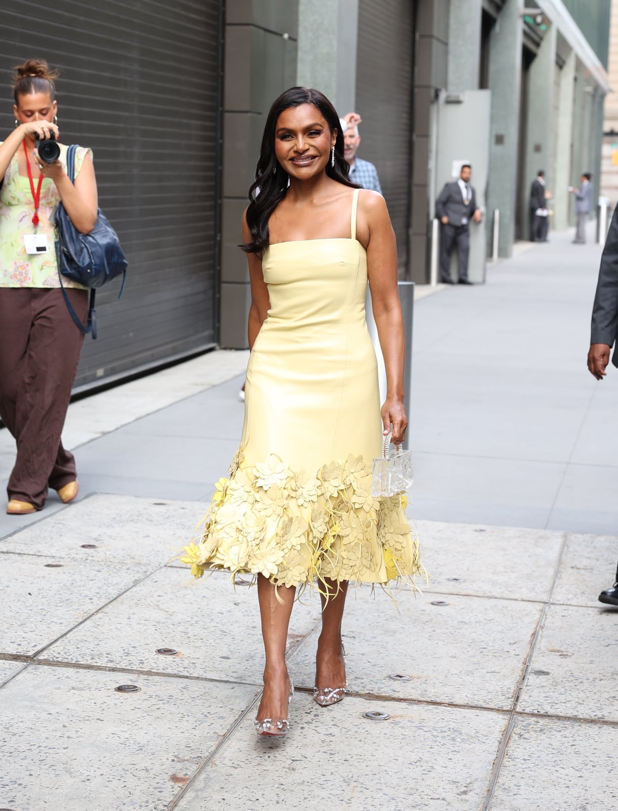 Pale Yellow Midi Dress with Floral Applique and Feathers Pale Yellow Midi Dress with Floral Applique and Feathers — Yellow Outfits