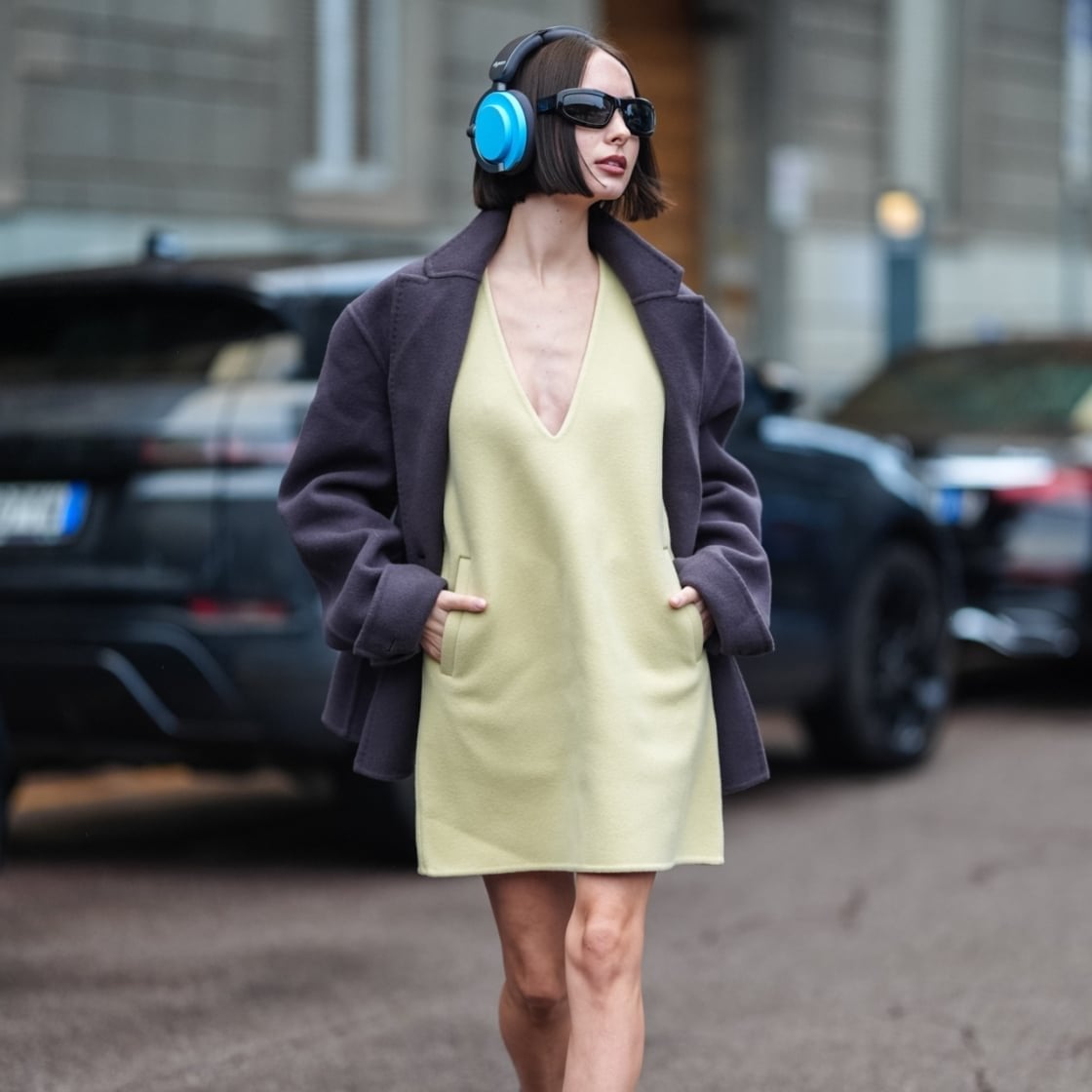 Pale Yellow Shift Dress Under Gray Coat Pale Yellow Shift Dress Under Gray Coat — Yellow Outfits