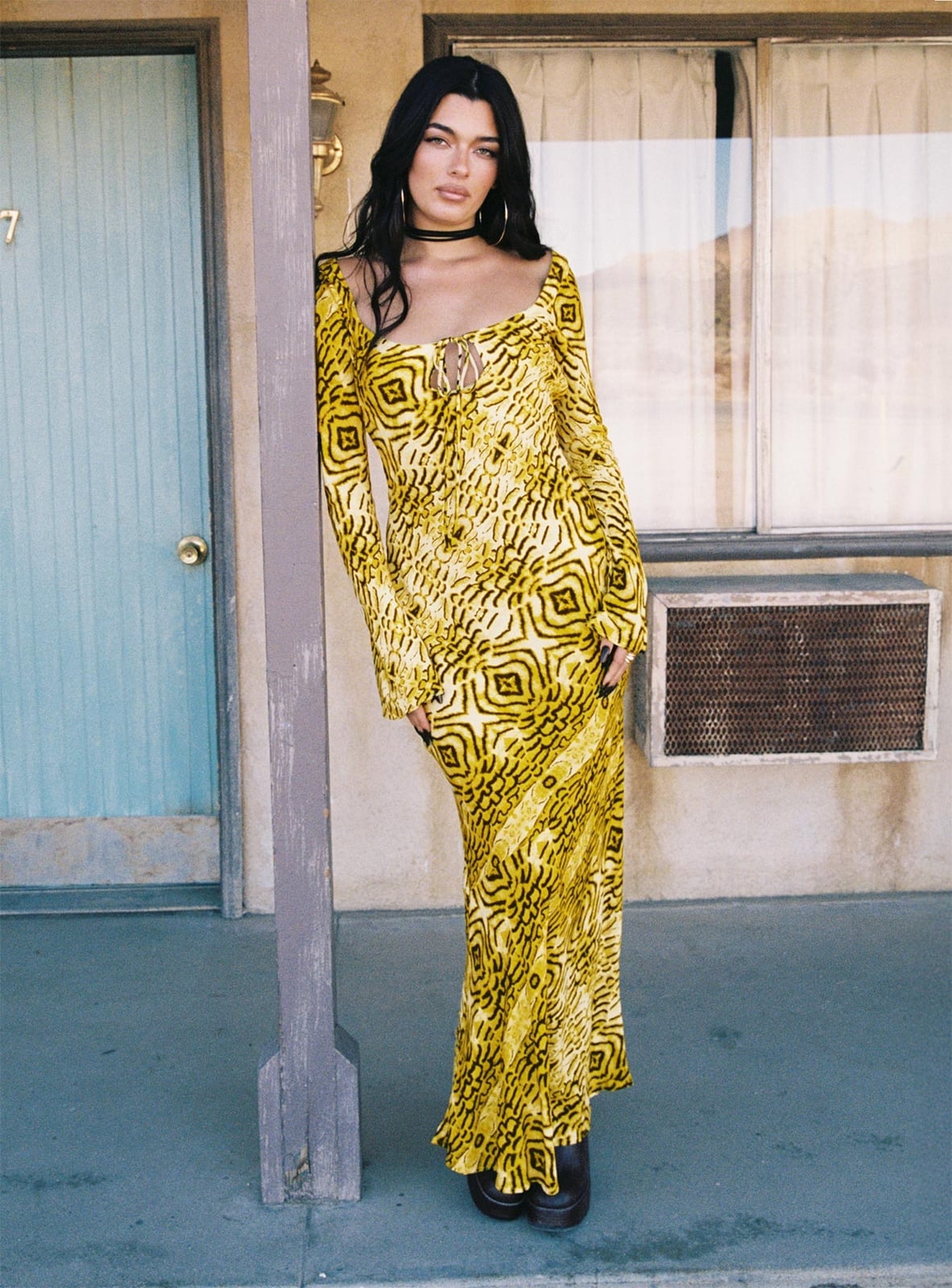 Yellow and Black Printed Maxi Dress for Night Out Yellow and Black Printed Maxi Dress for Night Out — Yellow Outfits