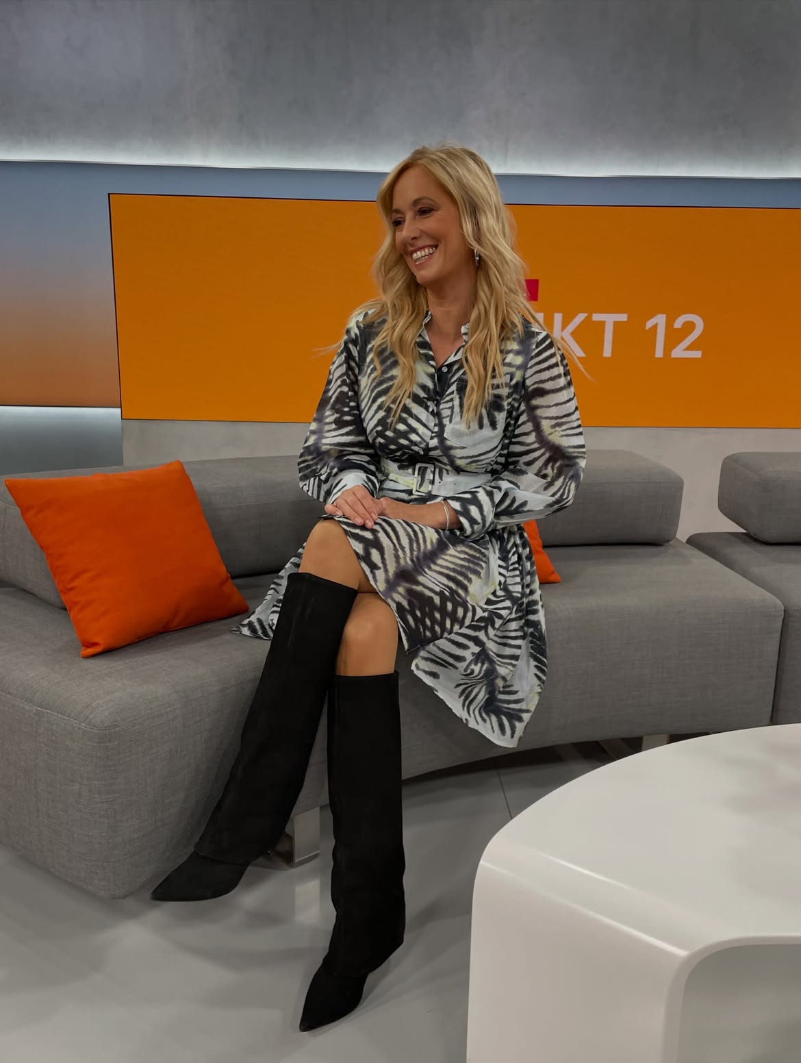 Zebra Print Shirt Dress With Black Knee High Boots