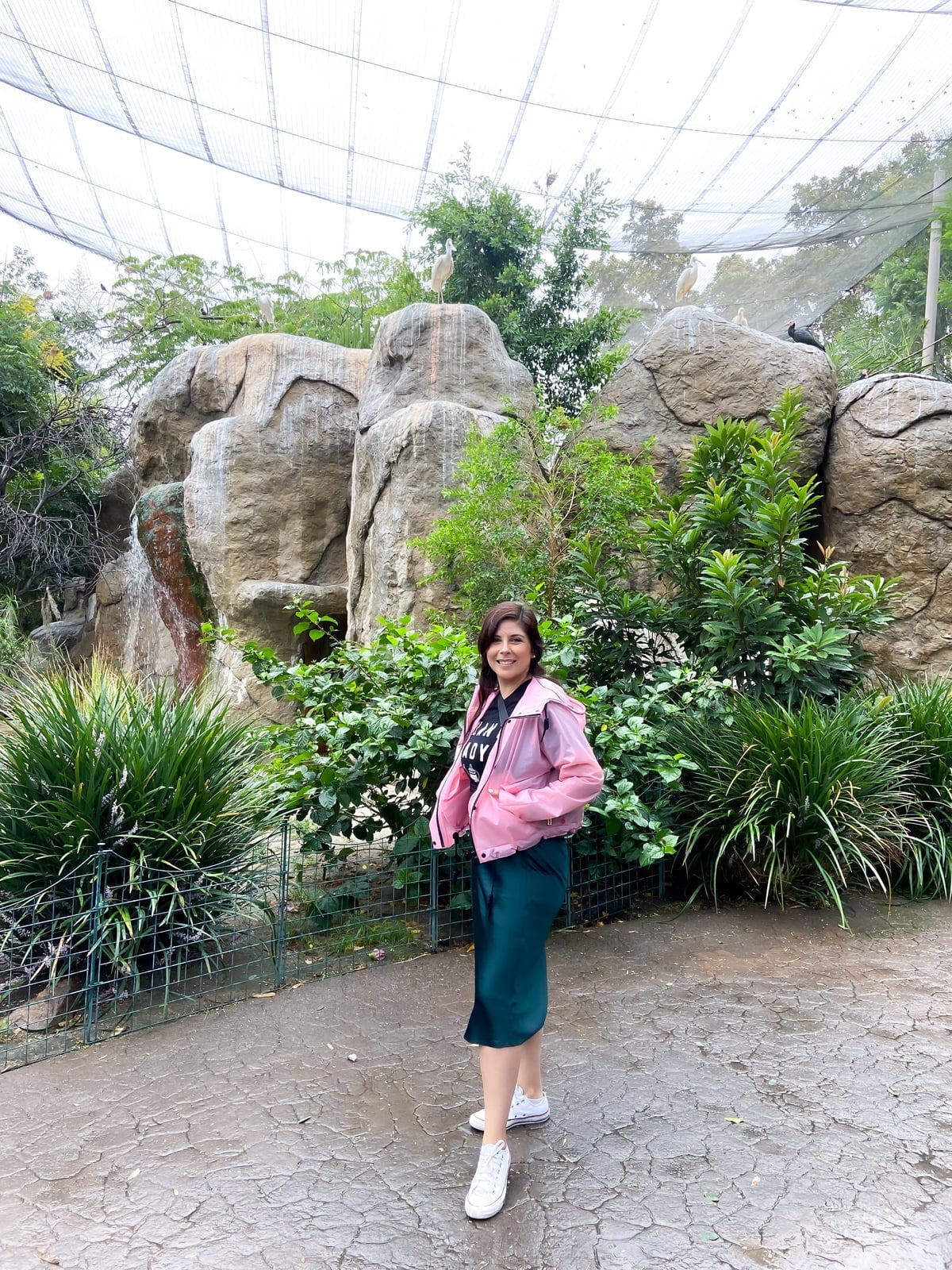 Pink Jacket Over Graphic T-Shirt and Satin Midi Skirt — Zoo Outfits
