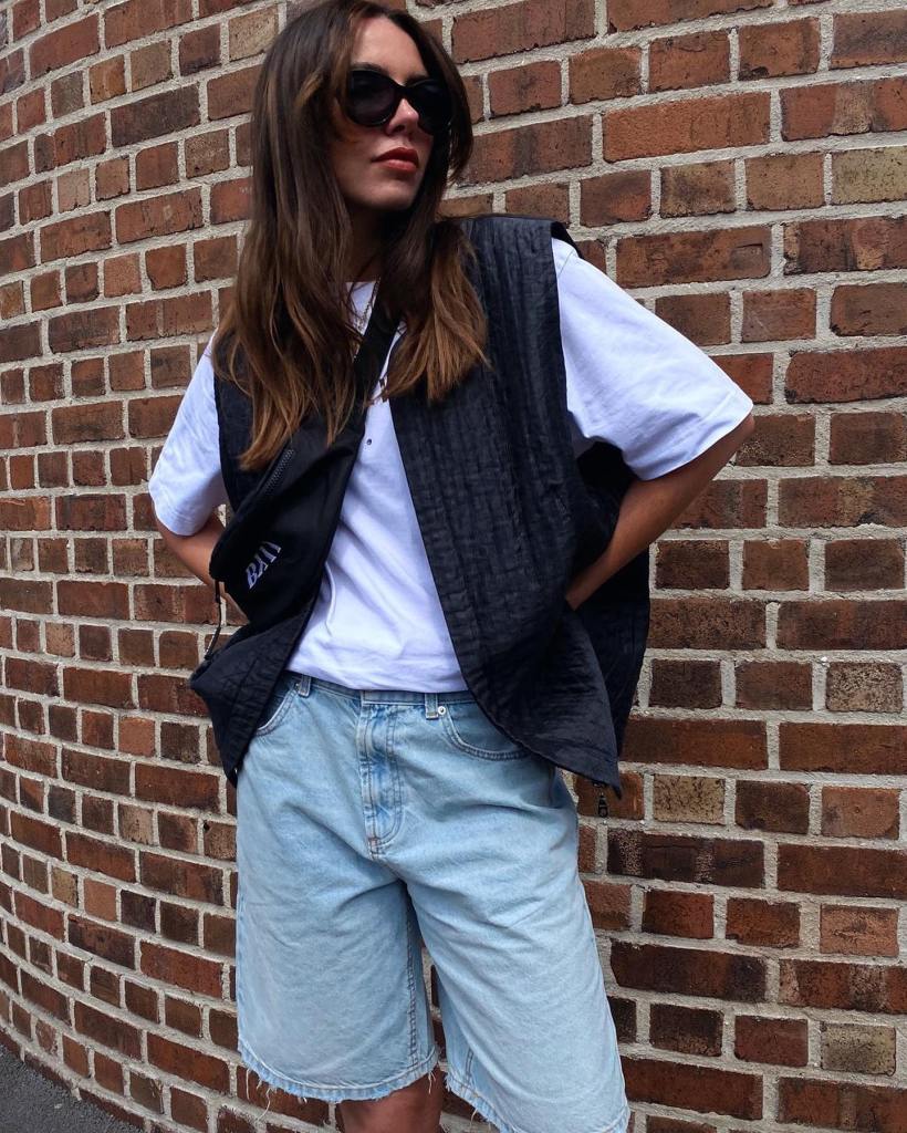 Quilted Vest Over T-Shirt with Oversized Denim Shorts — Zoo Outfits
