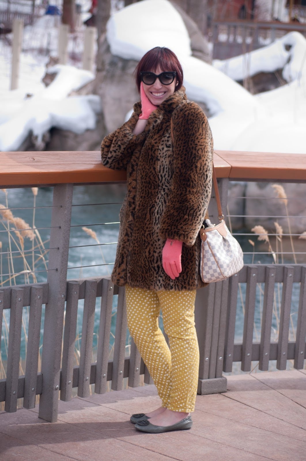 Leopard Print Faux Fur Coat with Polka Dot Pants — Zoo Outfits