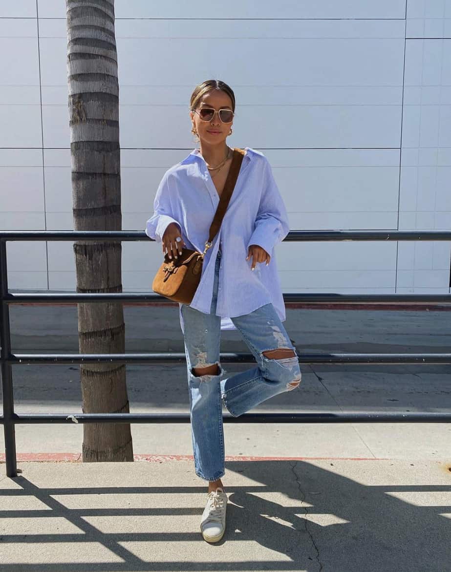 Ripped Jeans with White Tee and Oversized Shirt — Zoo Outfits