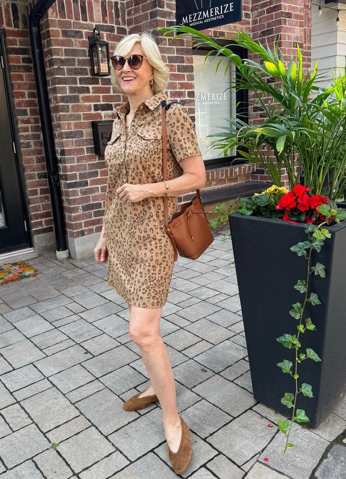 Leopard Print Collared Dress with Suede Flats — Zoo Outfits
