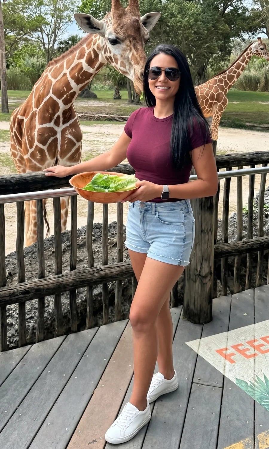 Maroon T-Shirt and Light Blue Denim Shorts — Zoo Outfits