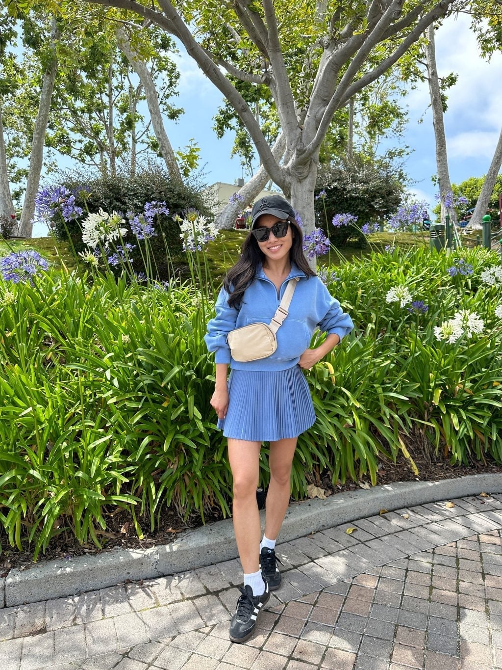 Blue Zip-Up Sweatshirt and Pleated Mini Skirt — Zoo Outfits